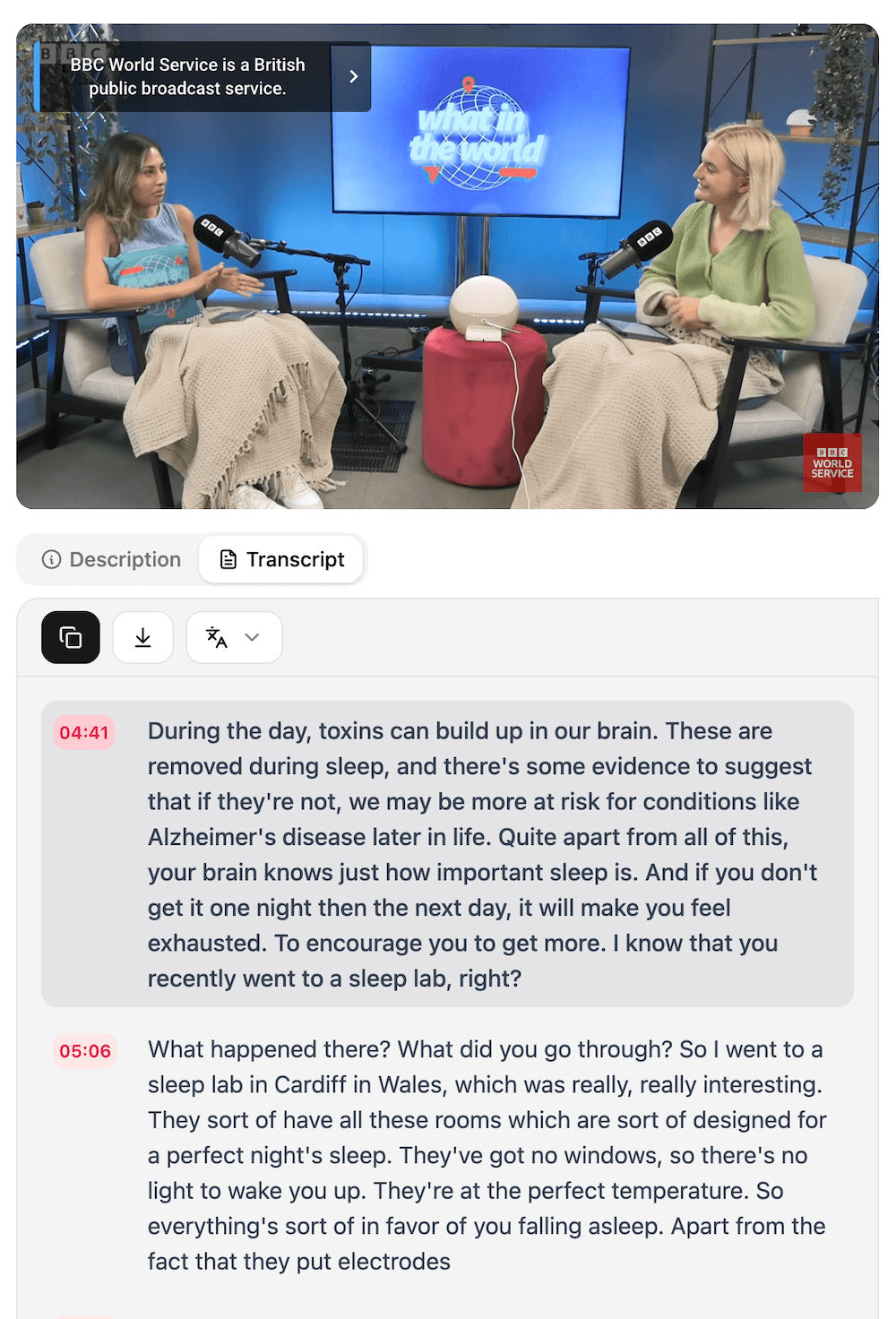 A screenshot of the ChatTube app that shows it works with any YouTube video.